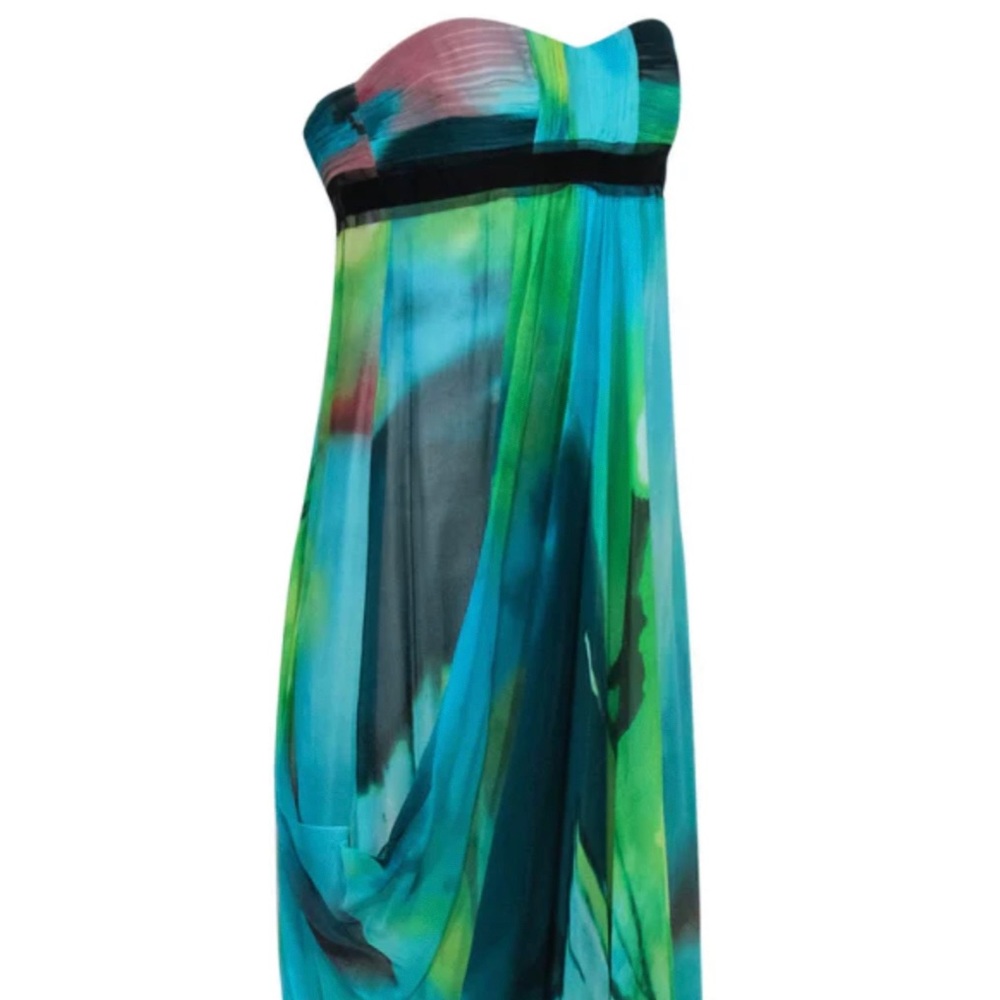 BCBGMAXAZRIA MULTICOLORED STRAPLESS DRESS